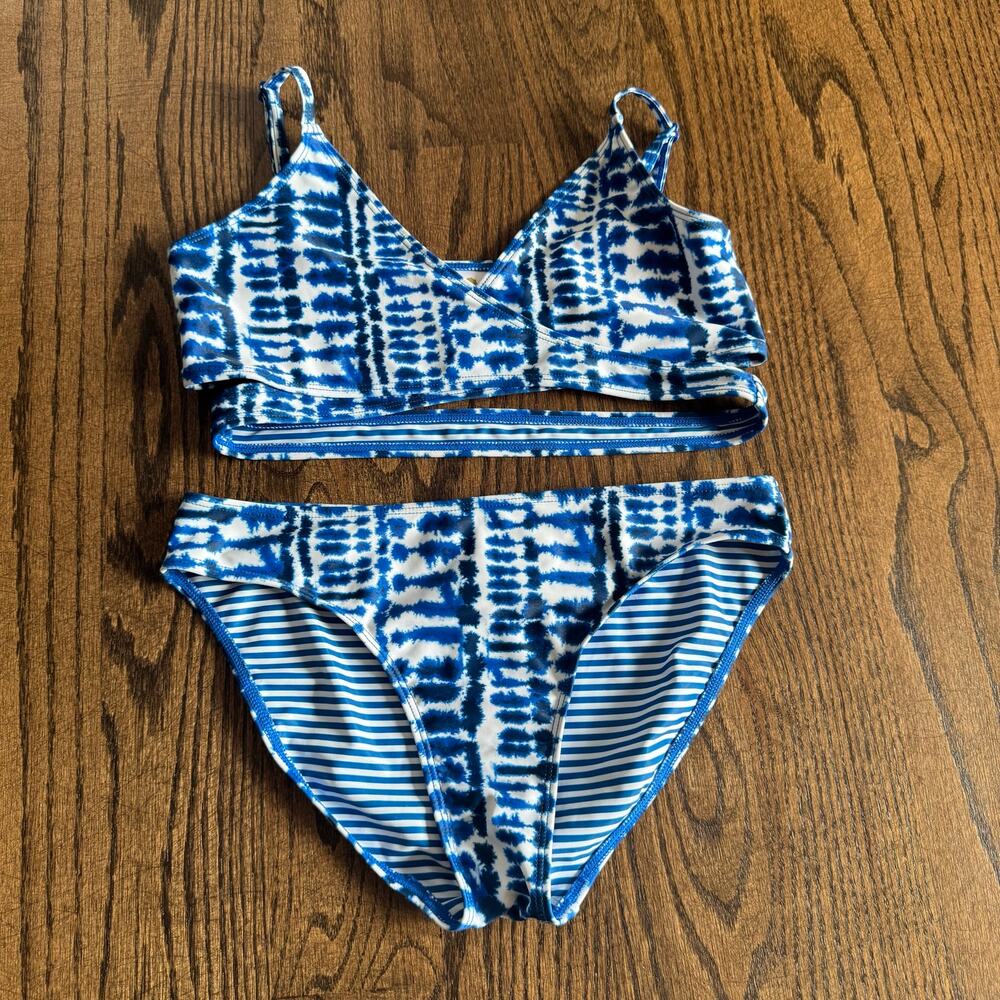 Tucker + Tate Girls Kids Blue Tie Dye 2PC Wrap Top Bikini Swim Suit Size 14